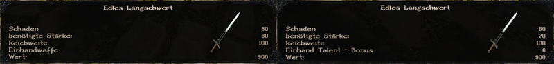 Edles Langschwert: Vergleich ingame-geschmiedet